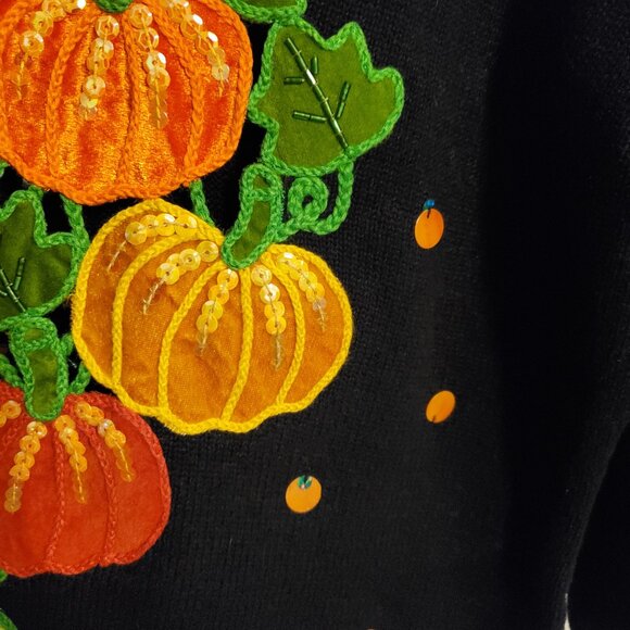 Vintage 90s Festive Pumpkin Embroidered 3/4 Sleeve Cardigan Sweater Halloween - Picture 8 of 12